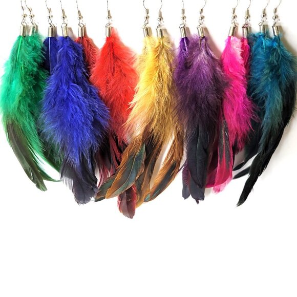 Red Feather Long Earrings - Picture 4 of 5